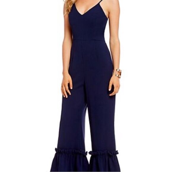 Gianni Bini Pants - Gianni Bini Stella Navy Blue Ruffle Legs Jumpsuit Size 4 NWT Wedding Guest